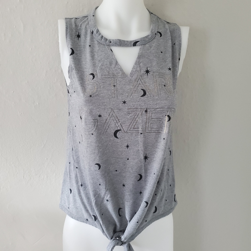 Modern Lux Star Gazer Gray Tank Top Tie Front Medium